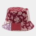 Detail of vintage floral bucket hat featuring rose prints and patchwork pattern - Deep Red Mandala Patchwork (3#色)