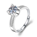 Adjustable S925 sterling silver ring with a sparkling round-cut cubic zirconia stone - Adjustable Open / Double Row Ox Head Style (1 Carat Effect)