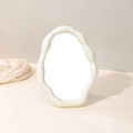 Irregular wave-shaped cream cloud desk mirror with a minimalist Nordic style design - Plastic Creamy White (Glossy)
