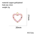Detailed view of pink enamel heart pendant with colorful micro-inlaid stones and dimensions - Heart / Purple (P07336)