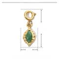 Detailed view of a green natural stone pendant in gold stainless steel frame with dimensions - YF191 Green Oval