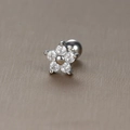 Silver flower stud earrings with five zircon stones and secure screw-back ball closures - Five-Petal Flower / Silver