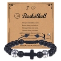 Macro detail of basketball theme bracelet set with silver beads and cross on card - Silver Basketball Style (2)