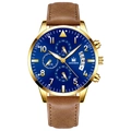 Brown Strap Gold Case Blue Dial Gold Hands