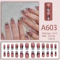 Rosa Coffin-Kunstnägel Set A603 mit schwarz-weißem Zebra-Wirbeldesign an den Spitzen - Einfacher Schwarz-Weiß-Stromlinien-Stil (A603)