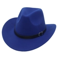 Classic navy blue wide brim wool felt cowboy hat with a black leather belt and silver buckle - M (56-58cm) / Royal Blue Cowboy (Black Belt)