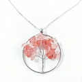 Handmade tree of life necklace with natural pink and orange crystal stone chips pendant - Watermelon Red Crystal