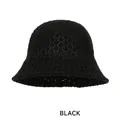 Hollow knit bucket hat in black featuring a breathable honeycomb crochet pattern - M (54-58cm) / Black