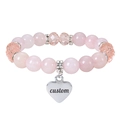 Armband aus rosa Quarzkugeln mit Herzanhänger und individueller Lasergravur - Rosenquarz & Facettierter Stein Armband
