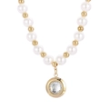 Collier de perles françaises élégant avec un grand pendentif en cristal doré - Pendentif Rond en Zircone (KN18320-Z) / Doré