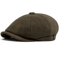 Berretto newsboy vintage in camoscio verde oliva scuro con cinturino e bottone dorato - Regolabile / Verde militare