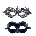 Detailed comparison of delicate black lace embroidery and glossy plastic phoenix eye masks - Black Lace Pointed + Sleek Plastic Mask