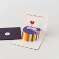 Biglietto d'auguri 3D con torta colorata, busta viola e set di adesivi inclusi - Design E - HK8005 Biglietto Pop-up Arcobaleno