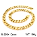Polished 10mm golden stainless steel Cuban link chain necklace weighing 116g - Gold Necklace 65cm (KN225391-Z)