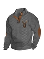 Men's grey outdoor casual knit sweater with deer print and brown elbow patches - S / Colorful Deer Print / Gray