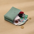 Mint green genuine leather coin purse with L-shaped zipper and card holder compartments - Denim Blue (Double Layer)