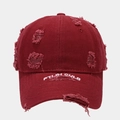 Casquette de baseball bordeaux vieillie avec broderie sur le bord et effet déchiré - Réglable / Bordeaux