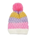 Berretto invernale a maglia per bambini con pompon rosa e strisce colorate - M(50-54cm) / Giallo & Viola