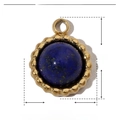 Detailed view of 11mm gold stainless steel pendant with blue natural stone and measurements - Gold Round Blue Stone