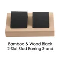 Bamboo jewelry stand with black 2-slot earring display board for professional display - 2 Slots - Black PU