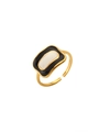 18k gold plated open ring with rectangular black enamel and white center stone - Adjustable Open / Black and White Rectangular Style