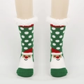 Chaussettes de Noël thermiques d'hiver avec motif Père Noël et doublure polaire blanche - Taille unique / Père Noël à Pois Verts