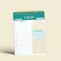 Green A5 spiral notebook planner with golden coil for daily schedule and priority tasks - Daily Plan - Green