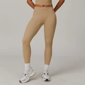 High-waisted seamless yoga leggings in earth-tone beige with high-stretch fabric - S / Bottoms / Medium Khaki