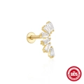 Golden 925 sterling silver earring with curved row of clear rectangular cubic zirconia - 5-Stone Arc Baguette Style #5 / Gold