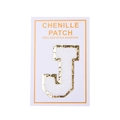 Detail of self-adhesive chenille letter J patch with golden glitter edge for clothing - Letter J / White