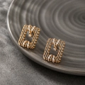 Elegant gold geometric rectangular stud earrings with shimmering zircon crystal accents - Rectangular Hollow Internal Diamond / Gold