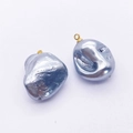 Baroque style irregular silver blue faux pearl pendant with gold bail for DIY jewelry - 15x23mm / Gray