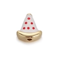 Watermelon slice enamel bead in white and red with golden base for DIY jewelry making - White Watermelon Slice Red Dots