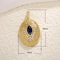 Gold oval star moon pendant with dark blue stone and size labels 24mm by 14mm - A0208-Gold Oval Blue Gem