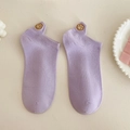 Lavender low cut ankle socks featuring cute animal paw embroidery on the heel protector - Purple