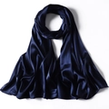 Detailed view of the smooth, lustrous dark blue satin scarf fabric with soft silk texture - Navy Blue
