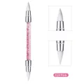 Penna per nail art in silicone a doppia punta con cristalli rosa per intaglio e goffratura - Rosa Forma a Cono (02#)