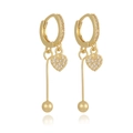 Elegant 18K gold plated heart drop earrings with zircon stones on a white background - Long Heart Bead Style (CX-E1018)