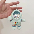 Cute astronaut bunny plush keychain in light green with a transparent cosmic sphere - Space Bear Green With Bead Chain