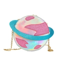 Sac bandoulière planète irisé avec paillettes roses et bandoulière chaîne dorée - Argent