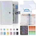 Detail view of holographic laser PU leather A6 budget binder set with zipper envelopes - Starry Sky Silver White