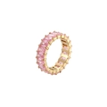 Elegant gold-plated eternity ring with emerald-cut pink cubic zirconia in a claw setting - US 6 / Gold + Pink Zirconia