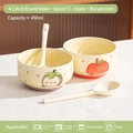 Ceramic fruit bowl set with cute apple and mangosteen motifs including two spoons - Apple + Mangosteen / 2 Bowls + 2 Spoons