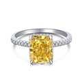 Anillo de plata de ley S925 con una gran circonita amarilla radiante de corte rectangular - US 5 / Amarillo-Engaste de Plata