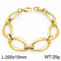 Golden two-tone stainless steel link bracelet with oval hollow rings for women, 200x15mm - Gold (KB209084-Z)