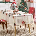 Broderie détaillée du Père Noël et du traîneau sur une nappe de Noël couleur crème - Père Noël / 140*140cm