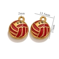 Red and gold volleyball sports charm with VB engraving and size measurements - Volleyball-Red