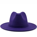 Classic purple wide brim wool felt fedora hat with elegant ribbon for women and men - Purple