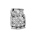Silver owl charm bead with sparkling crystal rhinestones for DIY jewelry making - White Owl Bead (#43)