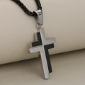 Minimalist silver and black stainless steel cross pendant necklace with box chain - Silver + Black (Pendant Only)